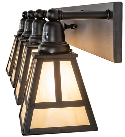 Meyda Lighting "T Mission" 36" 4-Light Solar Black Vanity Bar Light With Beige Sahara Taupe Idalight Shade