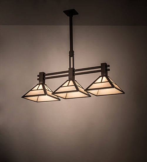 Meyda Lighting "T Mission" 40" 3-Light Mahogany Bronze Island Pendant Light With Creme Carrare Idalight Shade Glass