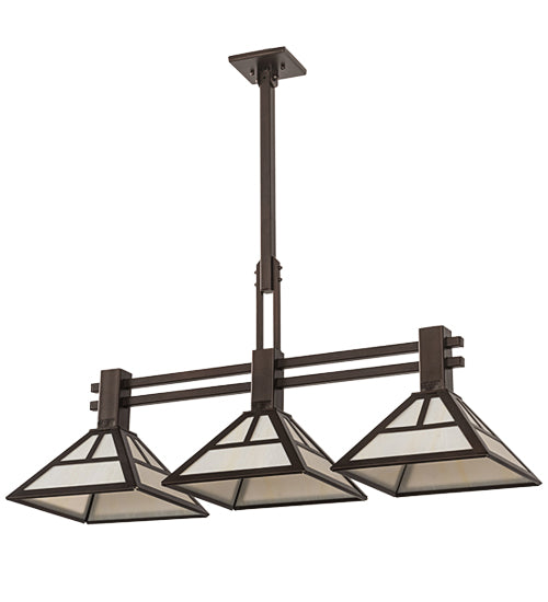 Meyda Lighting "T Mission" 40" 3-Light Mahogany Bronze Island Pendant Light With Creme Carrare Idalight Shade Glass