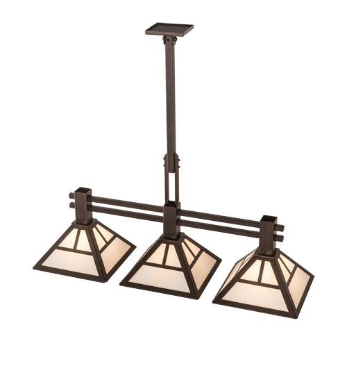 Meyda Lighting "T Mission" 40" 3-Light Mahogany Bronze Island Pendant Light With Creme Carrare Idalight Shade Glass