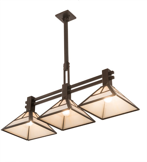 Meyda Lighting "T Mission" 40" 3-Light Mahogany Bronze Island Pendant Light With Creme Carrare Idalight Shade Glass