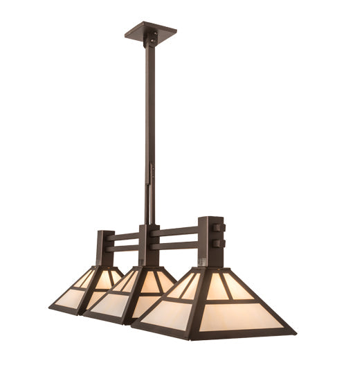 Meyda Lighting "T Mission" 40" 3-Light Mahogany Bronze Island Pendant Light With Creme Carrare Idalight Shade Glass