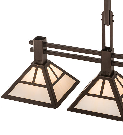 Meyda Lighting "T Mission" 40" 3-Light Mahogany Bronze Island Pendant Light With Creme Carrare Idalight Shade Glass