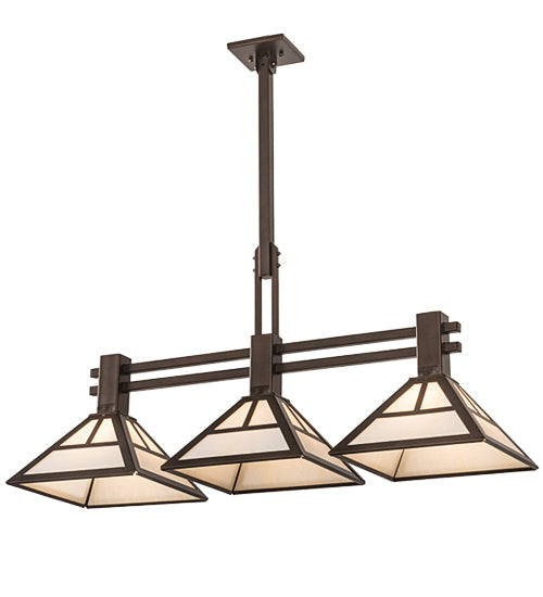 Meyda Lighting "T Mission" 40" 3-Light Mahogany Bronze Island Pendant Light With Creme Carrare Idalight Shade Glass