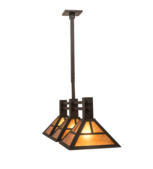 Meyda Lighting "T" Mission 40" 3-Light Oil Rubbed Bronze Island Pendant Light With Amber Mica Shade Glass