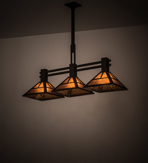 Meyda Lighting "T" Mission 40" 3-Light Oil Rubbed Bronze Island Pendant Light With Amber Mica Shade Glass