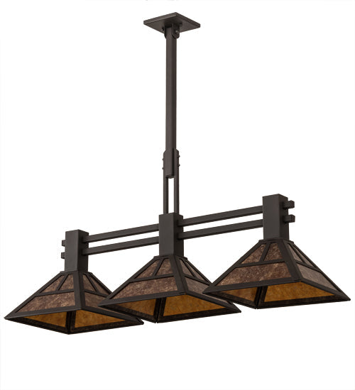Meyda Lighting "T" Mission 40" 3-Light Oil Rubbed Bronze Island Pendant Light With Amber Mica Shade Glass