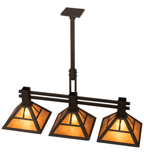 Meyda Lighting "T" Mission 40" 3-Light Oil Rubbed Bronze Island Pendant Light With Amber Mica Shade Glass