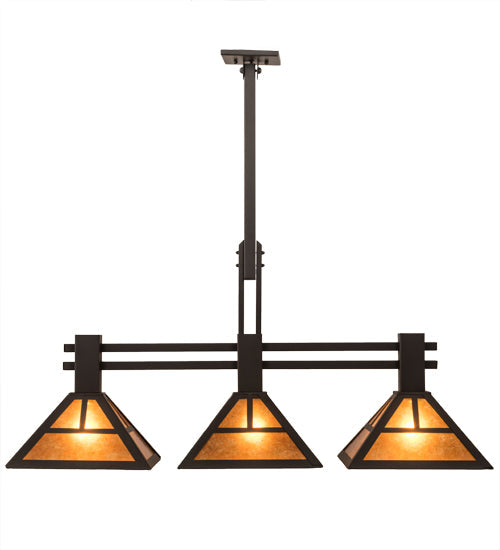 Meyda Lighting "T" Mission 40" 3-Light Oil Rubbed Bronze Island Pendant Light With Amber Mica Shade Glass