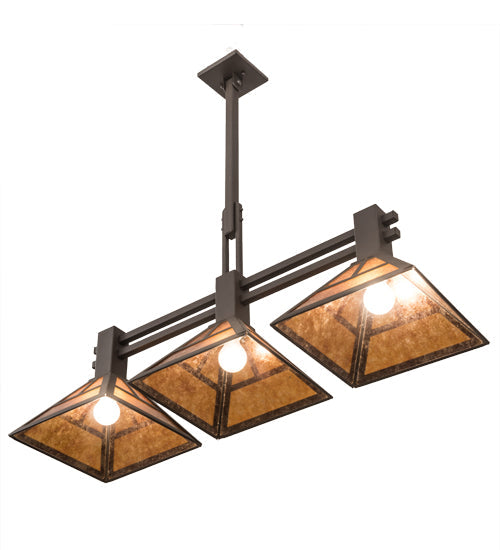 Meyda Lighting "T" Mission 40" 3-Light Oil Rubbed Bronze Island Pendant Light With Amber Mica Shade Glass