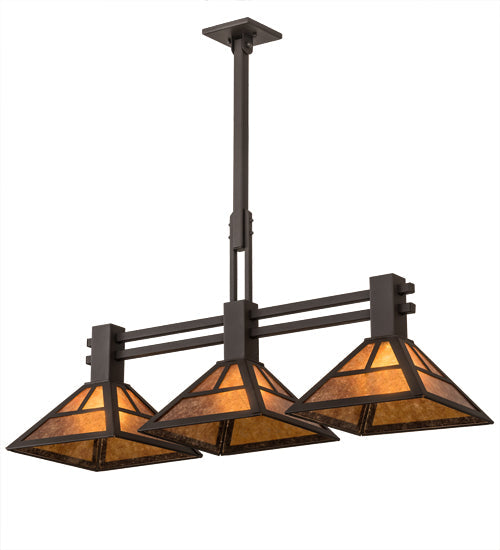Meyda Lighting "T" Mission 40" 3-Light Oil Rubbed Bronze Island Pendant Light With Amber Mica Shade Glass