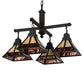 Meyda Lighting "T" Mission 42" 4-Light Craftsman Brown & Oil Rubbed Bronze Chandelier With Beige Iridescent & Burgundy Baroque Shade Glass