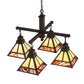 Meyda Lighting "T" Mission 42" 4-Light Craftsman Brown & Oil Rubbed Bronze Chandelier With Beige Iridescent & Burgundy Baroque Shade Glass