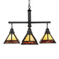 Meyda Lighting "T" Mission 42" 4-Light Craftsman Brown & Oil Rubbed Bronze Chandelier With Beige Iridescent & Burgundy Baroque Shade Glass