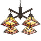 Meyda Lighting "T" Mission 42" 4-Light Craftsman Brown & Oil Rubbed Bronze Chandelier With Beige Iridescent & Burgundy Baroque Shade Glass
