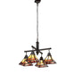 Meyda Lighting "T" Mission 42" 4-Light Craftsman Brown & Oil Rubbed Bronze Chandelier With Beige Iridescent & Burgundy Baroque Shade Glass