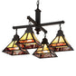 Meyda Lighting "T" Mission 42" 4-Light Craftsman Brown & Oil Rubbed Bronze Chandelier With Beige Iridescent & Burgundy Baroque Shade Glass