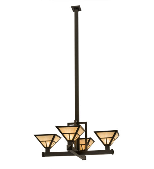 Meyda Lighting "T Mission" 42" 4-Light Timeless Bronze Inverted Pendant Light With Beige Sahara Taupe Idalight Shade Glass