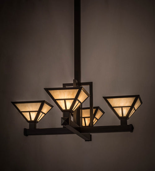 Meyda Lighting "T Mission" 42" 4-Light Timeless Bronze Inverted Pendant Light With Beige Sahara Taupe Idalight Shade Glass