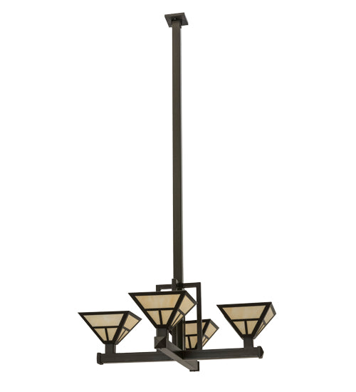 Meyda Lighting "T Mission" 42" 4-Light Timeless Bronze Inverted Pendant Light With Beige Sahara Taupe Idalight Shade Glass