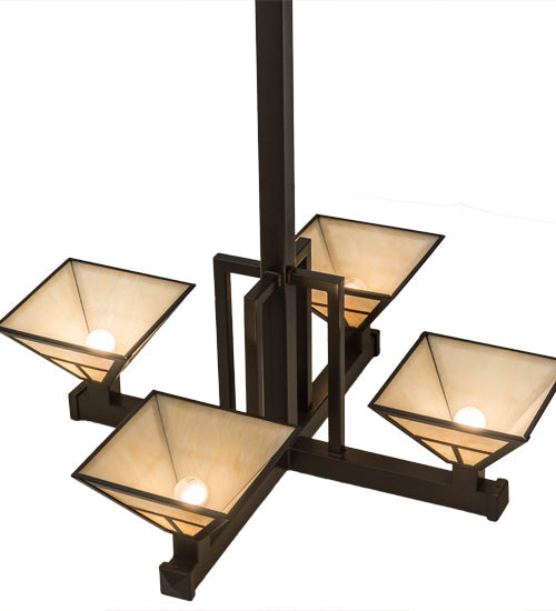 Meyda Lighting "T Mission" 42" 4-Light Timeless Bronze Inverted Pendant Light With Beige Sahara Taupe Idalight Shade Glass