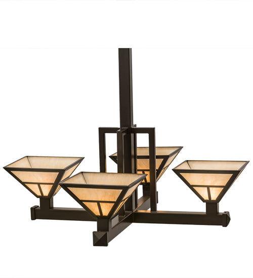 Meyda Lighting "T Mission" 42" 4-Light Timeless Bronze Inverted Pendant Light With Beige Sahara Taupe Idalight Shade Glass
