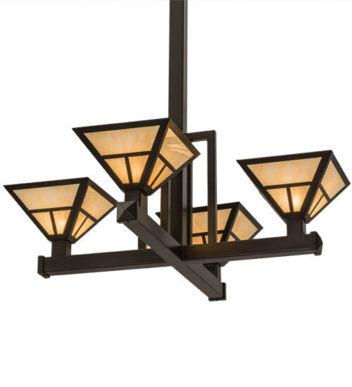 Meyda Lighting "T Mission" 42" 4-Light Timeless Bronze Inverted Pendant Light With Beige Sahara Taupe Idalight Shade Glass