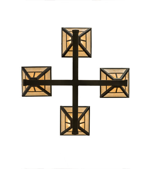 Meyda Lighting "T Mission" 42" 4-Light Timeless Bronze Inverted Pendant Light With Beige Sahara Taupe Idalight Shade Glass