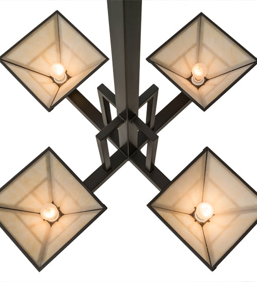 Meyda Lighting "T Mission" 42" 4-Light Timeless Bronze Inverted Pendant Light With Beige Sahara Taupe Idalight Shade Glass