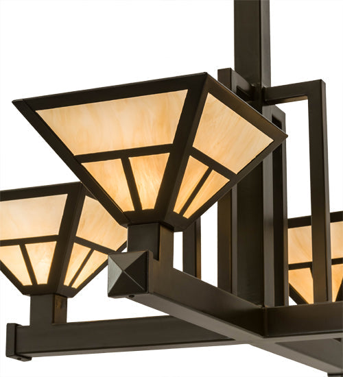 Meyda Lighting "T Mission" 42" 4-Light Timeless Bronze Inverted Pendant Light With Beige Sahara Taupe Idalight Shade Glass