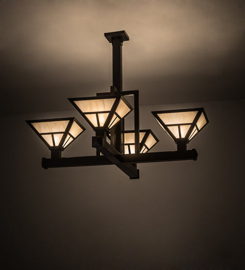 Meyda Lighting "T Mission" 42" 4-Light Timeless Bronze Inverted Pendant Light With Beige Sahara Taupe Idalight Shade Glass