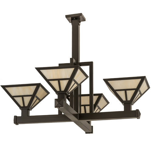Meyda Lighting "T Mission" 42" 4-Light Timeless Bronze Inverted Pendant Light With Beige Sahara Taupe Idalight Shade Glass