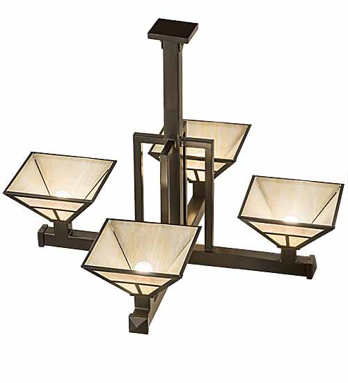 Meyda Lighting "T Mission" 42" 4-Light Timeless Bronze Inverted Pendant Light With Beige Sahara Taupe Idalight Shade Glass