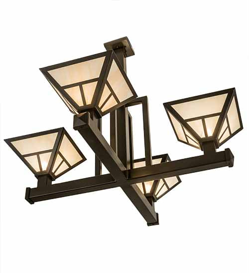Meyda Lighting "T Mission" 42" 4-Light Timeless Bronze Inverted Pendant Light With Beige Sahara Taupe Idalight Shade Glass