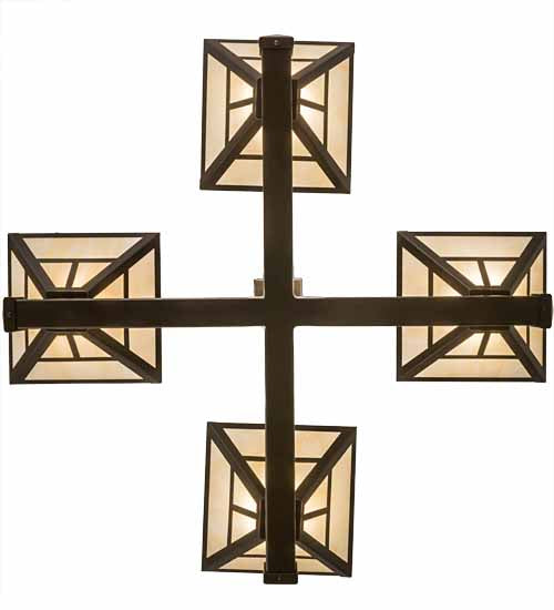 Meyda Lighting "T Mission" 42" 4-Light Timeless Bronze Inverted Pendant Light With Beige Sahara Taupe Idalight Shade Glass