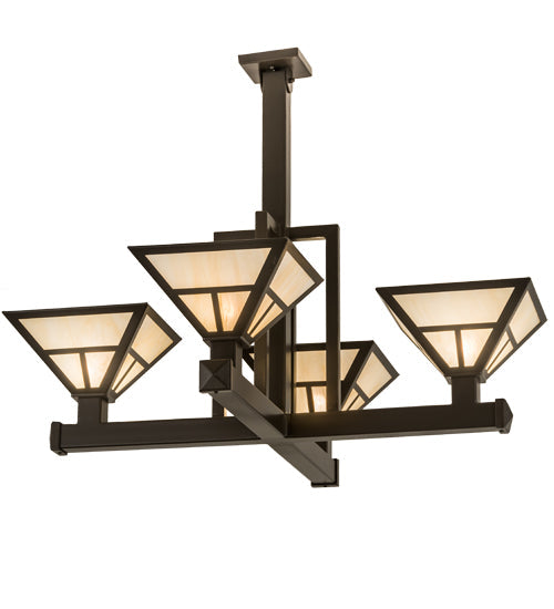 Meyda Lighting "T Mission" 42" 4-Light Timeless Bronze Inverted Pendant Light With Beige Sahara Taupe Idalight Shade Glass