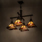 Meyda Lighting "T Mission" 43" 4-Light Craftsman Brown Chandelier With Beige Iridescent & Burgundy Swirl Shade Glass