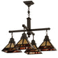Meyda Lighting "T Mission" 43" 4-Light Craftsman Brown Chandelier With Beige Iridescent & Burgundy Swirl Shade Glass