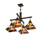 Meyda Lighting "T Mission" 43" 4-Light Craftsman Brown Chandelier With Beige Iridescent & Burgundy Swirl Shade Glass