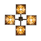Meyda Lighting "T Mission" 43" 4-Light Craftsman Brown Chandelier With Beige Iridescent & Burgundy Swirl Shade Glass