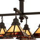 Meyda Lighting "T Mission" 43" 4-Light Craftsman Brown Chandelier With Beige Iridescent & Burgundy Swirl Shade Glass