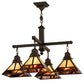Meyda Lighting "T Mission" 43" 4-Light Craftsman Brown Chandelier With Beige Iridescent & Burgundy Swirl Shade Glass