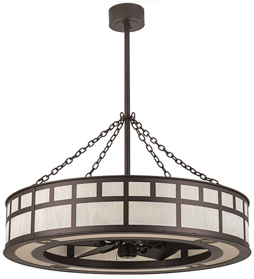 Meyda Lighting "T Mission" 45" 8-Light Mahogany Bronze Chandelier With Creme Carrare Idalight Shade Glass and Fan