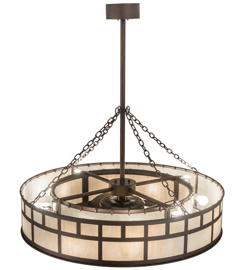 Meyda Lighting "T Mission" 45" 8-Light Mahogany Bronze Chandelier With Creme Carrare Idalight Shade Glass and Fan
