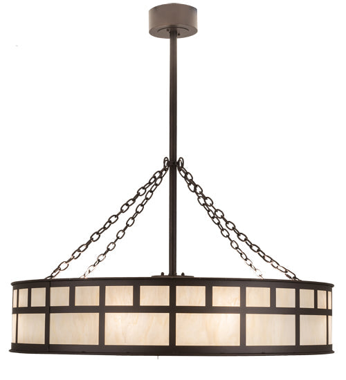 Meyda Lighting "T Mission" 45" 8-Light Mahogany Bronze Chandelier With Creme Carrare Idalight Shade Glass and Fan