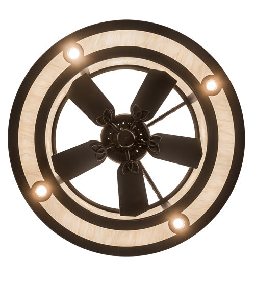 Meyda Lighting "T Mission" 45" 8-Light Mahogany Bronze Chandelier With Creme Carrare Idalight Shade Glass and Fan