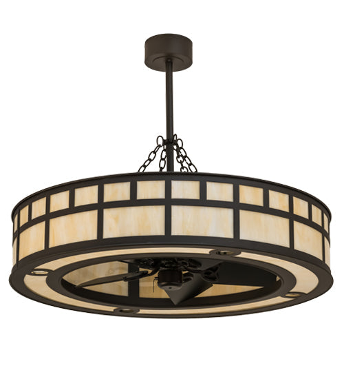 Meyda Lighting "T Mission" 45" 8-Light Oil Rubbed Bronze Chandelier With Sahara Taupe Idalight Shade Glass and Fan