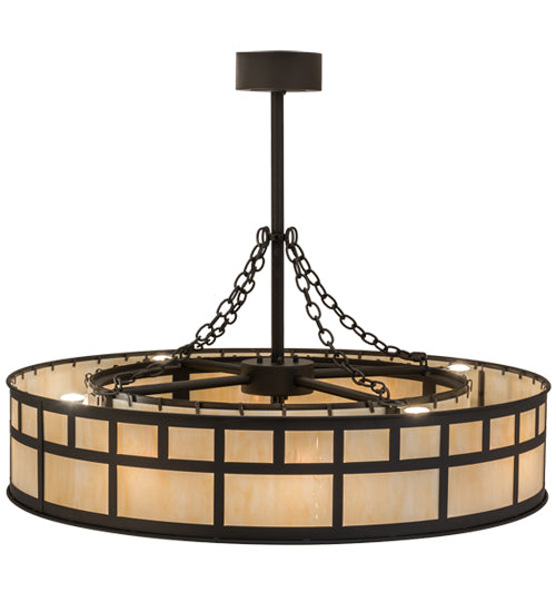 Meyda Lighting "T Mission" 45" 8-Light Oil Rubbed Bronze Chandelier With Sahara Taupe Idalight Shade Glass and Fan