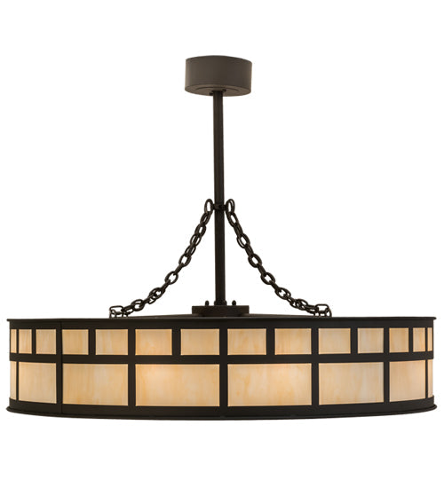 Meyda Lighting "T Mission" 45" 8-Light Oil Rubbed Bronze Chandelier With Sahara Taupe Idalight Shade Glass and Fan
