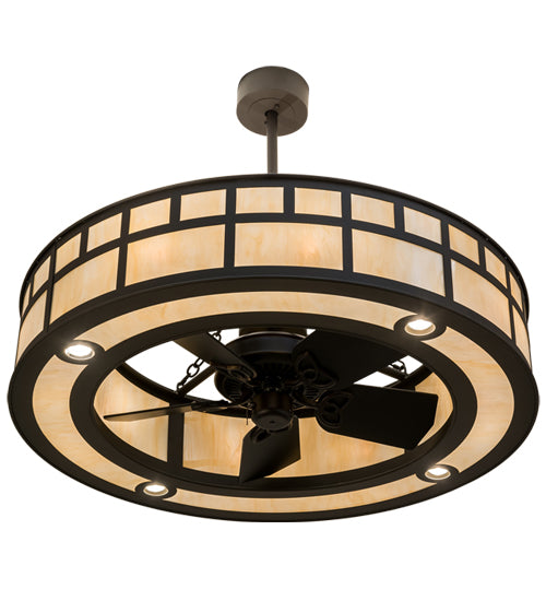 Meyda Lighting "T Mission" 45" 8-Light Oil Rubbed Bronze Chandelier With Sahara Taupe Idalight Shade Glass and Fan